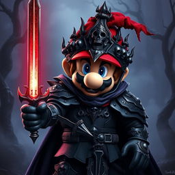 A fantastical reinterpretation of a classic video game character, Mario, transformed into a Death Knight