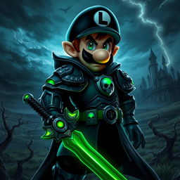 A vivid portrayal of a fictional character, Luigi, reimagined as a Death Knight