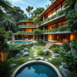 An exquisite ecological spa layout inspired by luxurious eco-friendly resorts around the world, blending elegance with nature to create a unique atmosphere for relaxation and wellness