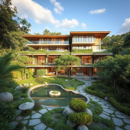 An exquisite ecological spa layout inspired by luxurious eco-friendly resorts around the world, blending elegance with nature to create a unique atmosphere for relaxation and wellness