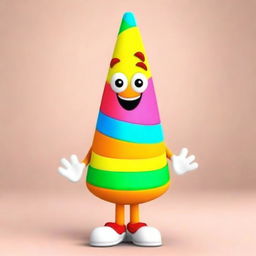 A vibrant and friendly promotional mascot shaped like a colorful cone of thread with hands and feet, visually presenting a sense of softness