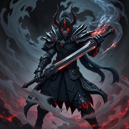 Sukuna from Jujutsu Kaisen reimagined as a fearsome Deathknight, showcasing intricate armor with dark, gothic elements and a menacing aura