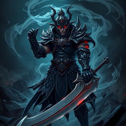 Sukuna from Jujutsu Kaisen reimagined as a fearsome Deathknight, showcasing intricate armor with dark, gothic elements and a menacing aura