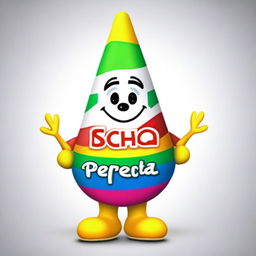 A friendly, multicolored promotional mascot designed as a cone of thread with hands and feet, exuding softness and bearing the slogan 'PERFECTA' on its chest