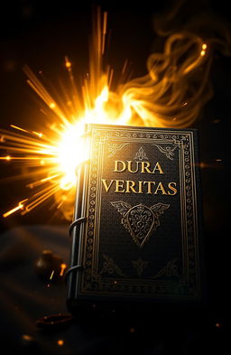 A powerful and mystical book titled 'Dura Veritas', featuring an ornate black cover