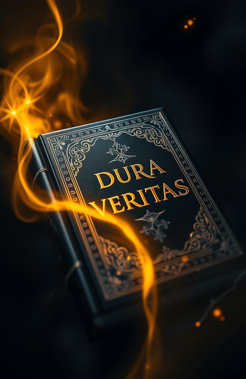 A powerful and mystical book titled 'Dura Veritas', featuring an ornate black cover