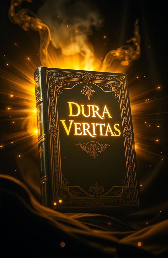 A powerful and mystical book titled 'Dura Veritas', featuring an ornate black cover