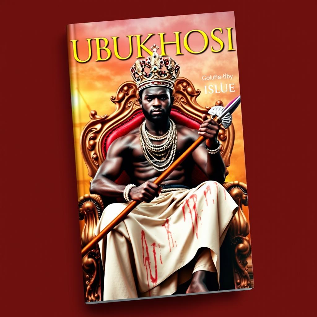 A captivating book cover titled 'UBUKHOSI' featuring a powerful black man seated on an ornate throne chair