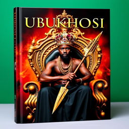 A captivating book cover titled 'UBUKHOSI' featuring a powerful black man seated on an ornate throne chair