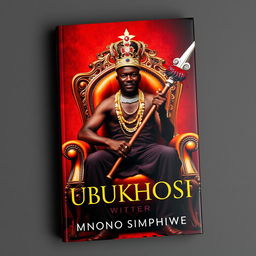 A striking book cover titled 'UBUKHOSI' featuring a powerful black man seated confidently on an ornate throne chair