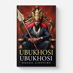A striking book cover titled 'UBUKHOSI' featuring a powerful black man seated confidently on an ornate throne chair