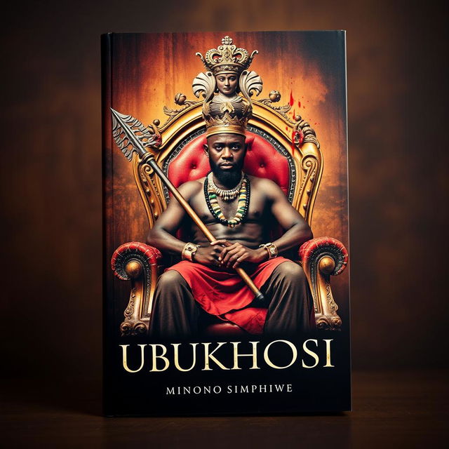 A striking book cover titled 'UBUKHOSI' featuring a powerful black man seated confidently on an ornate throne chair