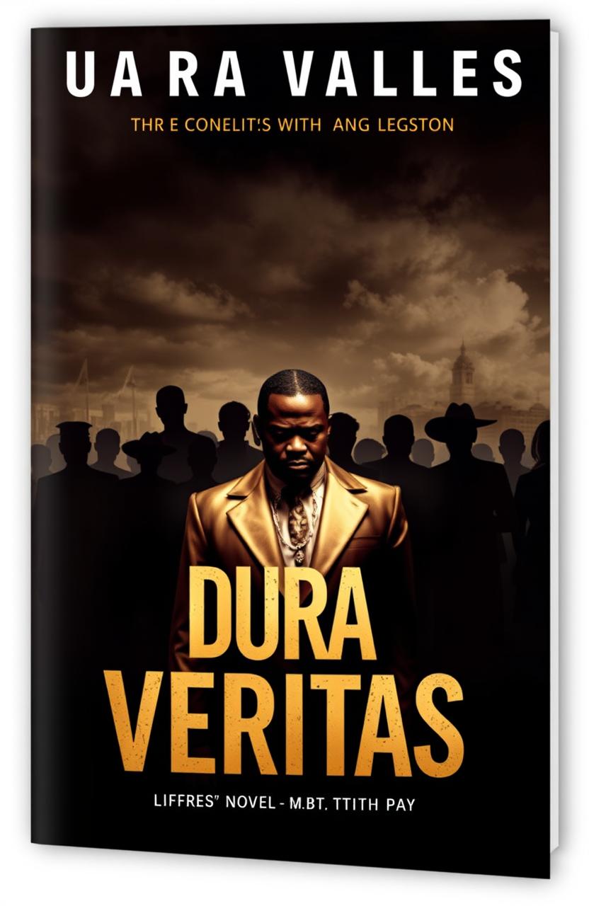 A dramatic book cover for a fictional novel titled 'Dura Veritas'