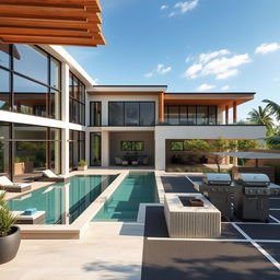 An elegant exterior design of a stunning luxury spa, showcasing floor-to-ceiling windows that create a seamless connection between the indoors and the breathtaking natural surroundings