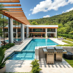 An elegant exterior design of a stunning luxury spa, showcasing floor-to-ceiling windows that create a seamless connection between the indoors and the breathtaking natural surroundings