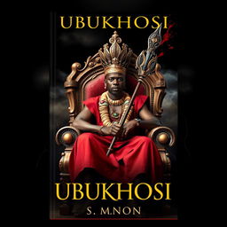 A realistic book cover titled 'UBUKHOSI' featuring a man of African descent sitting regally on a grand throne chair