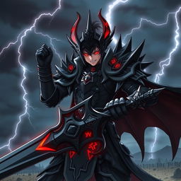 Sukuna from Jujutsu Kaisen anime reimagined as a menacing Deathknight, donning elaborate, dark armor with a gothic aesthetic