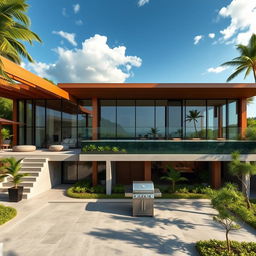 A striking exterior design of a contemporary luxury spa, featuring expansive floor-to-ceiling windows that enhance views and create a strong connection with the surrounding natural landscape