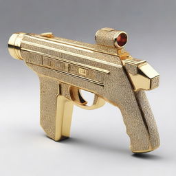 A luxurious machine gun crafted from a blend of resplendent gold and brilliant diamonds, exhibiting both opulence and power.