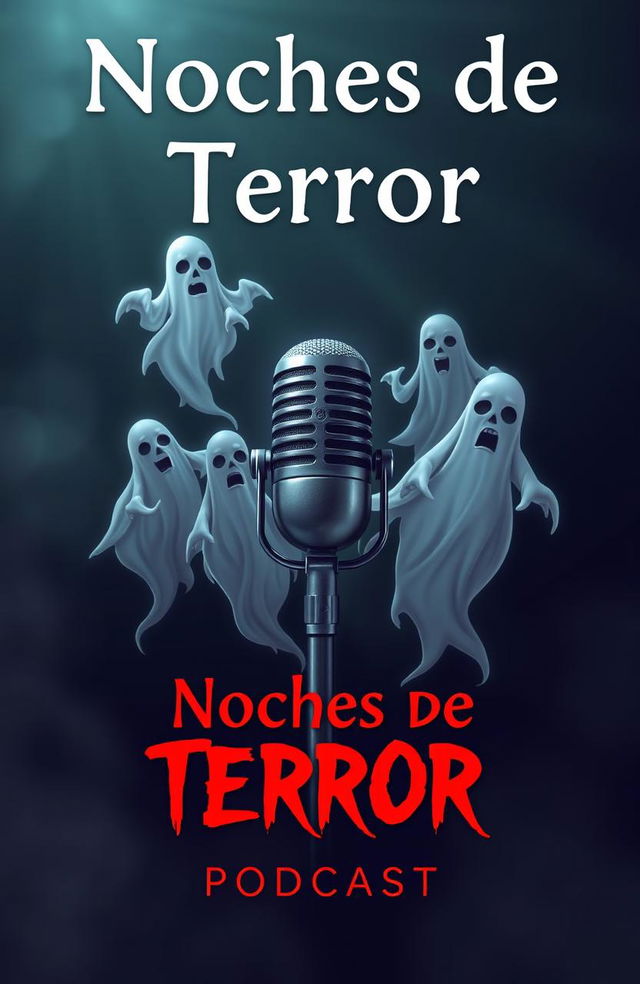 A podcast cover titled "Noches de Terror" featuring a mysterious and eerie theme