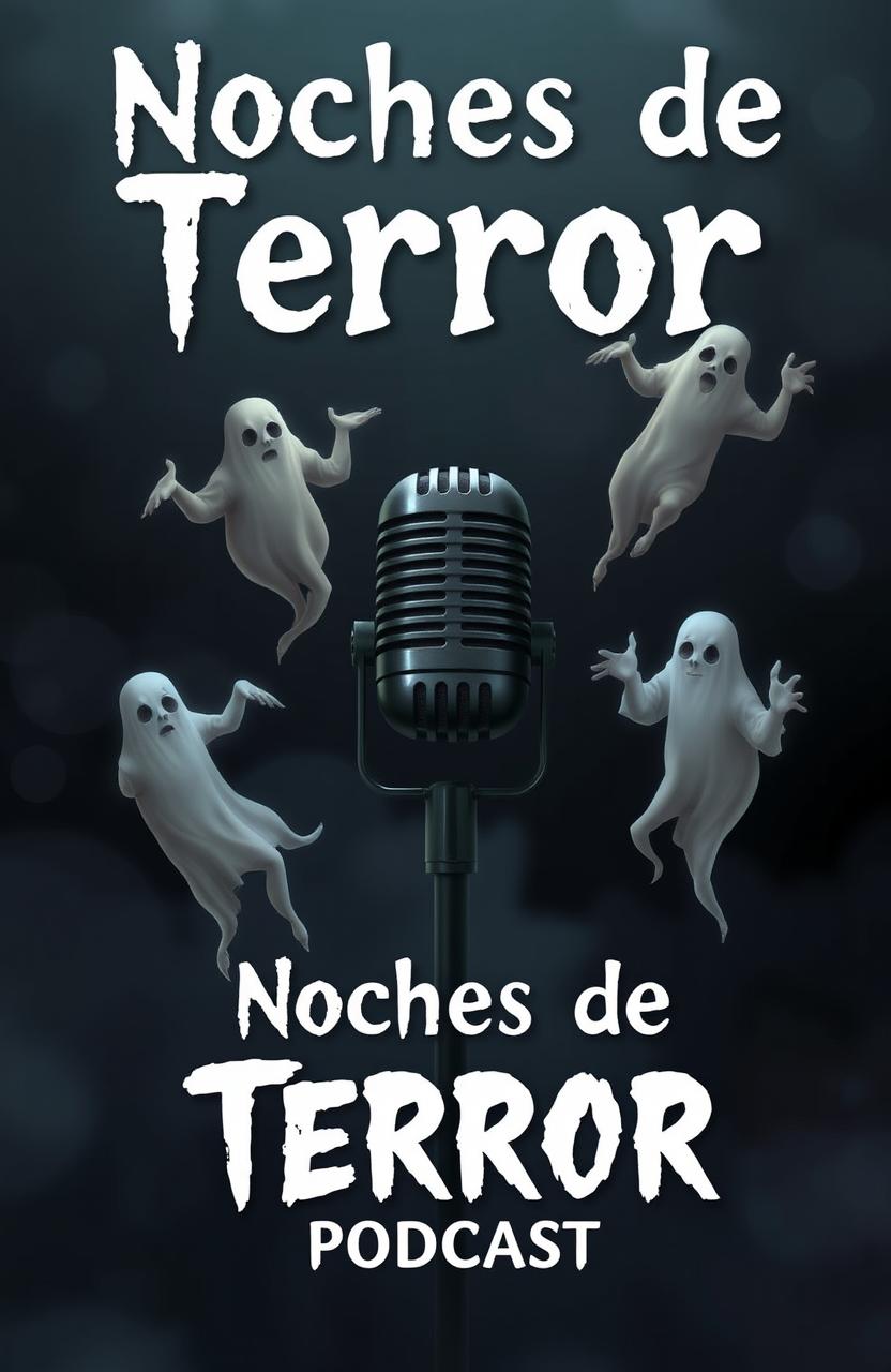 A podcast cover titled "Noches de Terror" featuring a mysterious and eerie theme