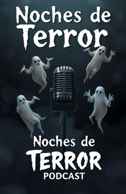 A podcast cover titled "Noches de Terror" featuring a mysterious and eerie theme