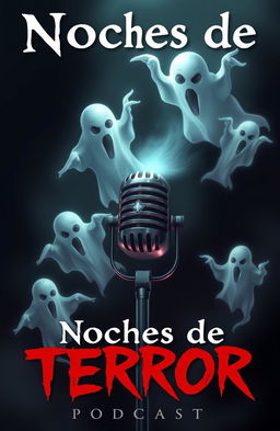 A podcast cover titled "Noches de Terror" featuring a mysterious and eerie theme