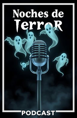 A podcast cover titled "Noches de Terror" featuring a mysterious and eerie theme