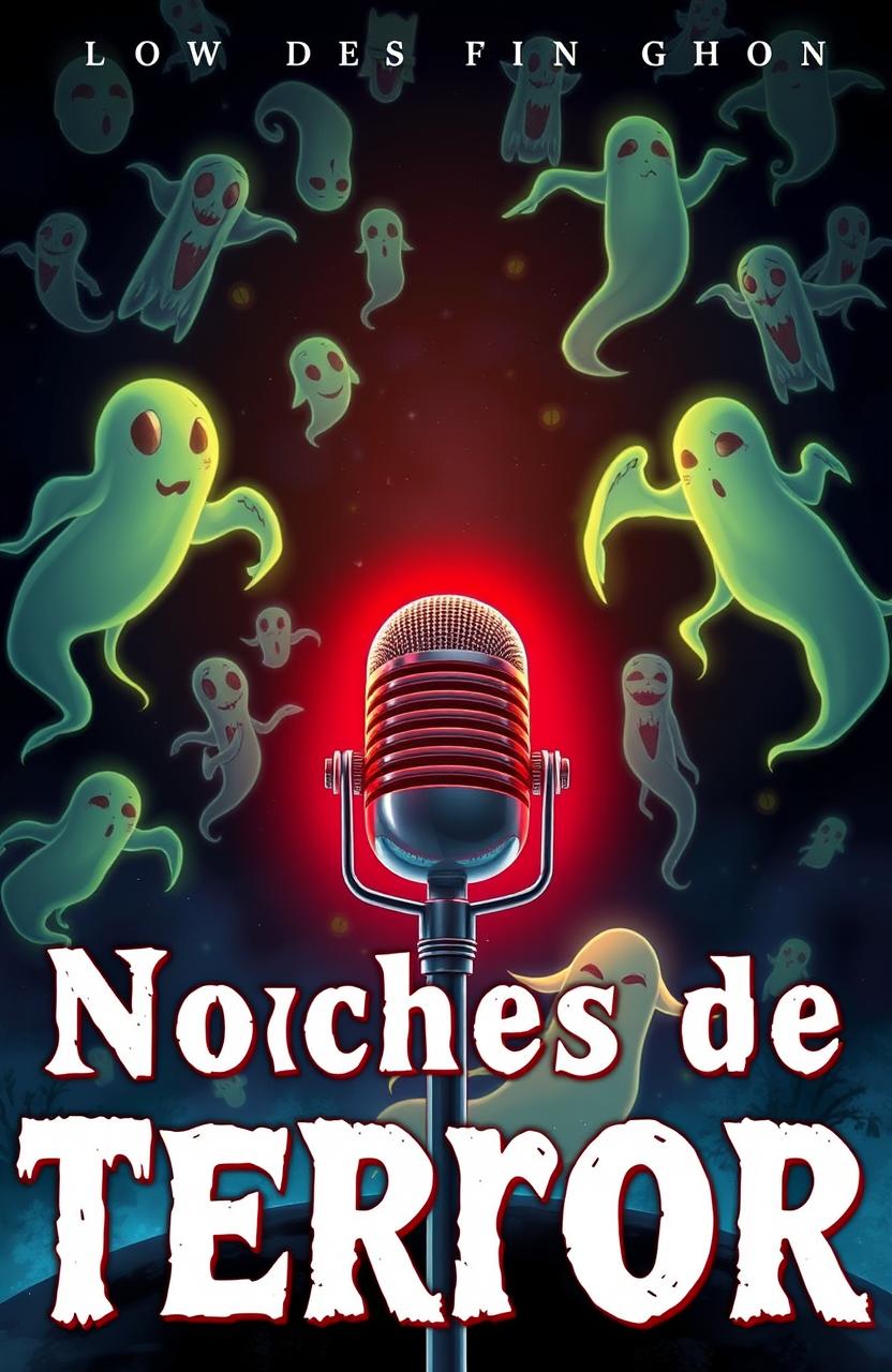 A podcast cover titled 'Noches de Terror' featuring a captivating design that embodies mystery and horror