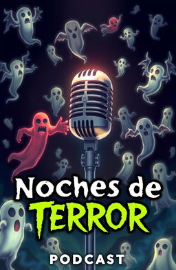 A podcast cover titled 'Noches de Terror' featuring a captivating design that embodies mystery and horror