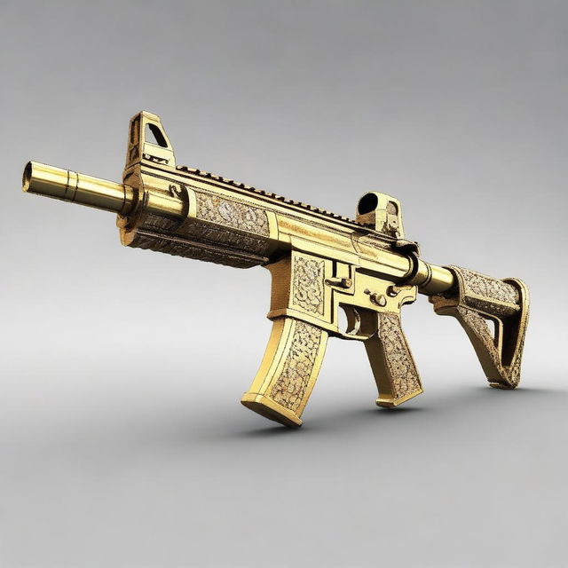 An M4A1 rifle radiating with extravagance, decorated with a polished gold body and inlaid with stunning diamonds.