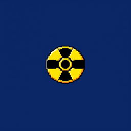 A vibrant pixel art representation of a radiation symbol, featuring the iconic three blades radiating from a central circle