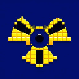 A vibrant pixel art representation of a radiation symbol, featuring the iconic three blades radiating from a central circle