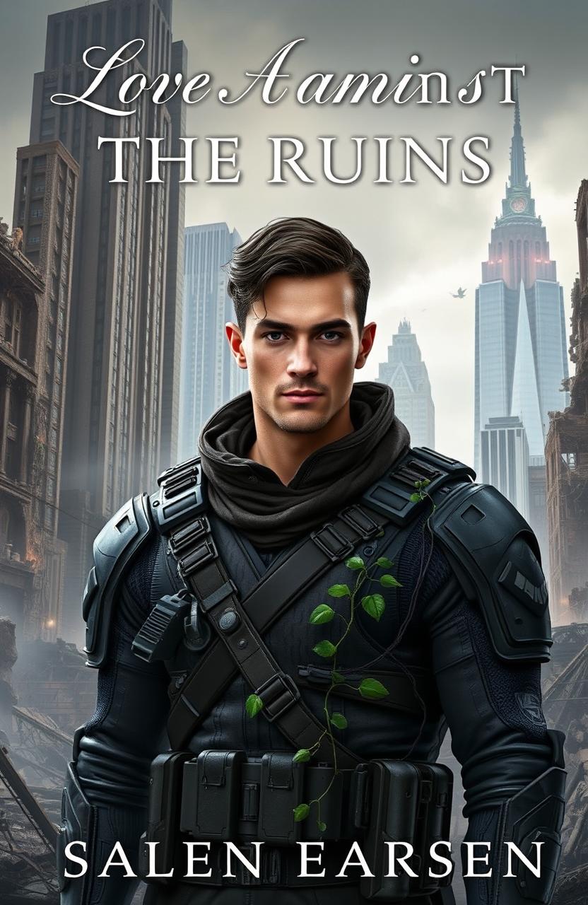 A science fiction romance book cover featuring a character resembling Enhypen's Jay depicted as a soldier chief in a futuristic setting