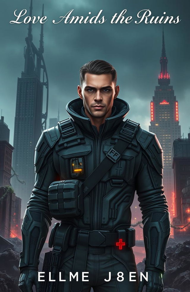 A science fiction romance book cover featuring a character resembling Enhypen's Jay depicted as a soldier chief in a futuristic setting