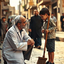 A poignant scene depicting the emotional attachment between a Jewish doctor and a Palestinian sweeper boy