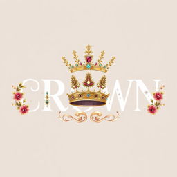 The word "CROWN" designed with an elegant twist, where the letter 'o' is replaced by a beautifully detailed image of a crown