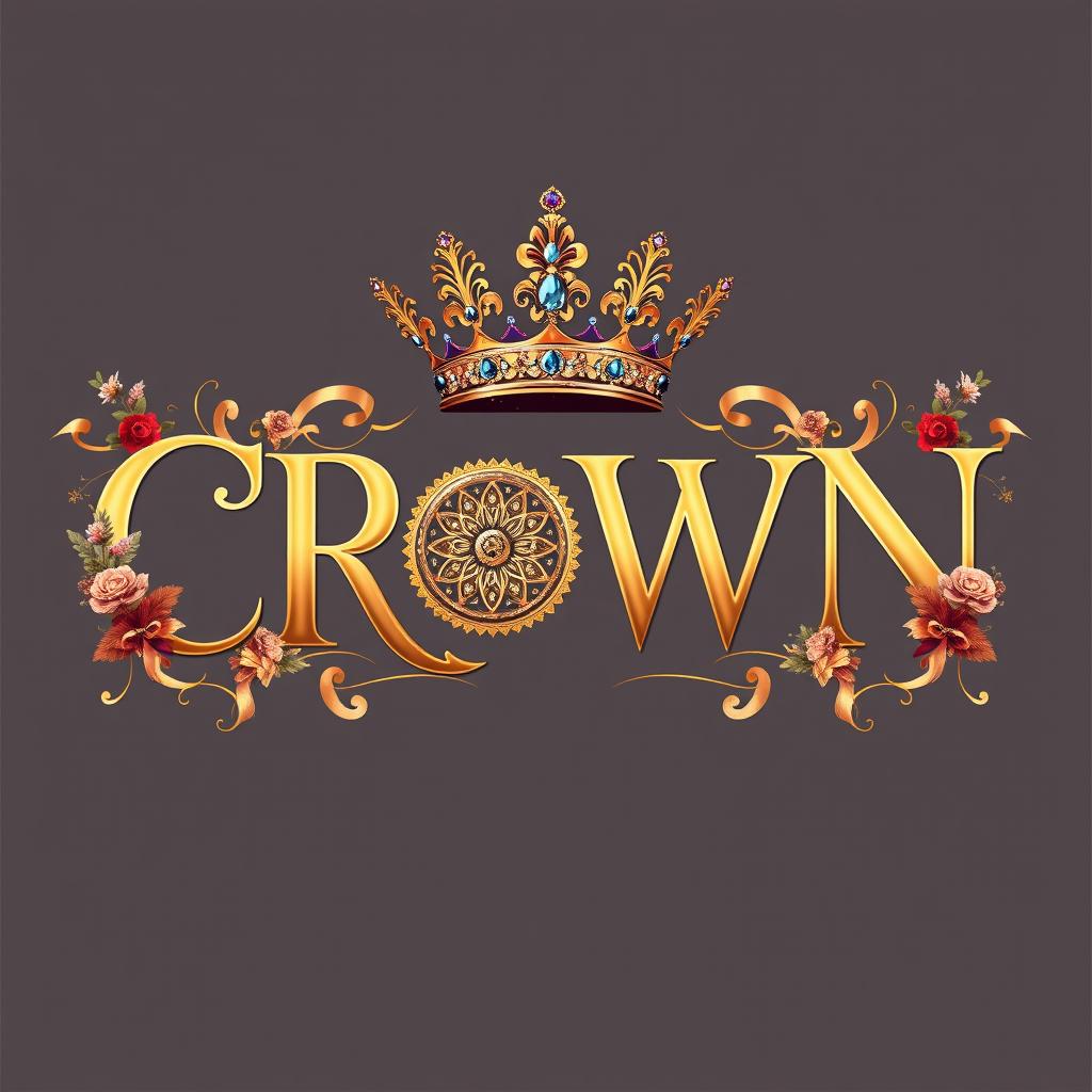 The word "CROWN" designed with an elegant twist, where the letter 'o' is replaced by a beautifully detailed image of a crown