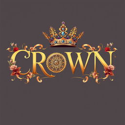 The word "CROWN" designed with an elegant twist, where the letter 'o' is replaced by a beautifully detailed image of a crown