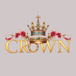 The word "CROWN" designed with an elegant twist, where the letter 'o' is replaced by a beautifully detailed image of a crown
