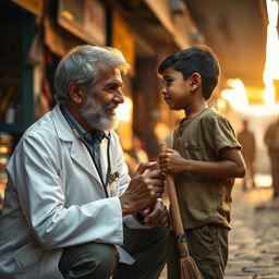 A poignant scene capturing the emotional connection between a 50-year-old Cochin Jewish doctor and a 15-year-old Palestinian sweeper boy