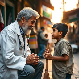 A poignant scene capturing the emotional connection between a 50-year-old Cochin Jewish doctor and a 15-year-old Palestinian sweeper boy
