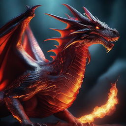 A magnificent dragon with veins of molten lava running beneath its diamond scales, casting an eerie glow around its formidable form