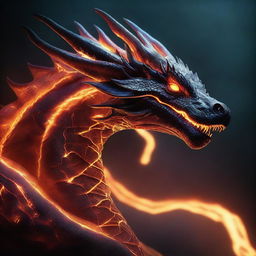 A magnificent dragon with veins of molten lava running beneath its diamond scales, casting an eerie glow around its formidable form