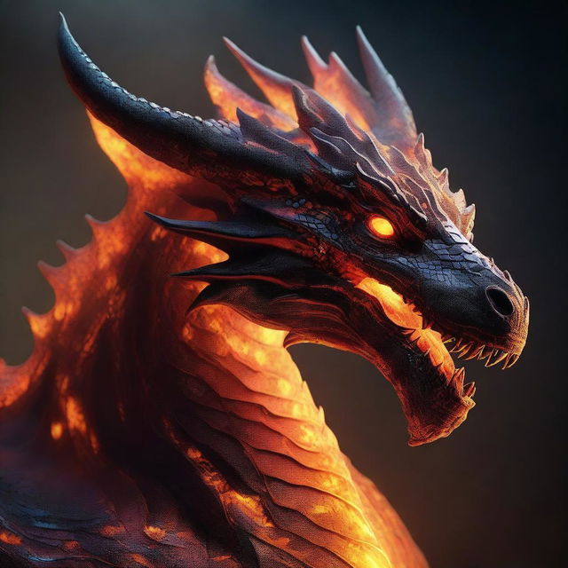 A magnificent dragon with veins of molten lava running beneath its diamond scales, casting an eerie glow around its formidable form