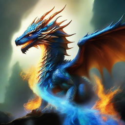 An elemental dragon, comprised of aspects of fire, water, air, and earth, roaring with the raw power of nature.