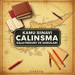 An attractive e-book cover for 'KKTC Kamu Sınavı Çalışma Kaynakları ve Soruları' featuring a retro design