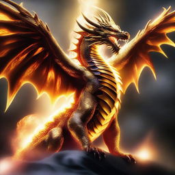 A divine dragon god, appearing in a blaze of light, its scales sparkling with celestial energy, exuding an awe-inspiring aura of supreme power and wisdom