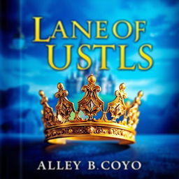 A book cover featuring a vibrant blue background with a distant view of a majestic castle