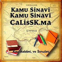An e-book cover for 'KKTC Kamu Sınavı Çalışma Kaynakları ve Soruları' featuring a retro design